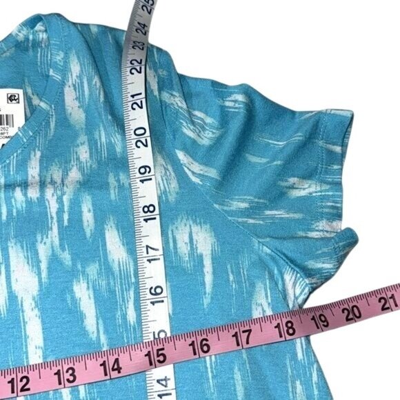 JM Collection Petites Medium Seaf Blue Combo Abstract Print Rayon Blend Short Sl - Picture 8 of 8